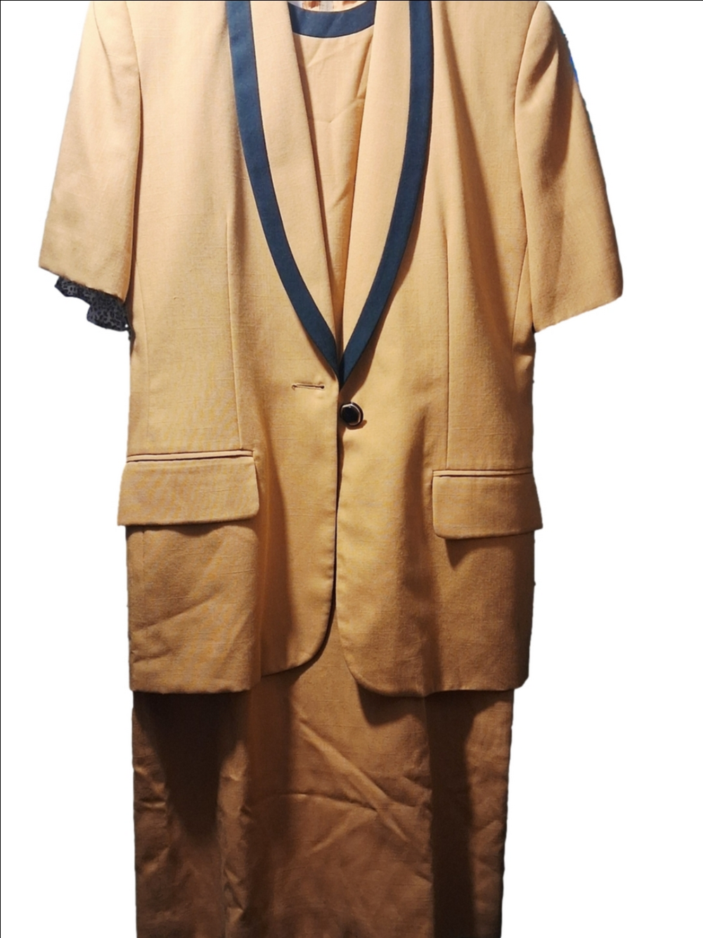 Oleg Cassini Mustard Yellow Midi Dress with Black Trim